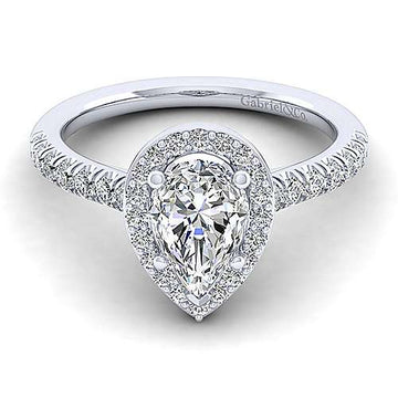 14KW Pear Shape Diamond Halo Engagement Ring Semi-Mount w/ 0.47 ctw Size 6.5
